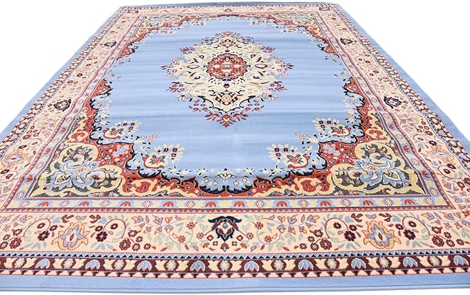 Unique Loom Reza Collection Traditional Persian Style Area Rug, 9 x 12 ft, Light Blue/Ivory