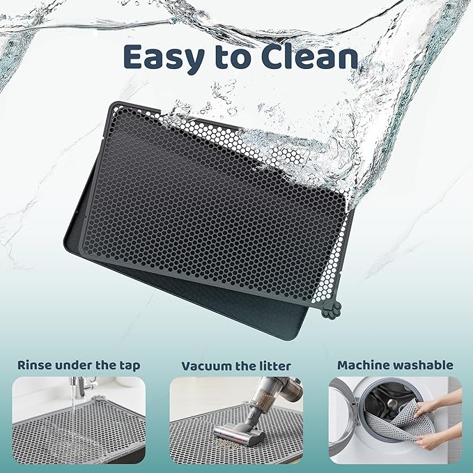 Silicone Litter Box Mat 24"x15" (Keep Floor Clean)(Easy Clean)(Anti-Crease)(Built to Last)(Non-Slip)(Double Layer Detachable)(Soft on Paws)(Claw-Proof)