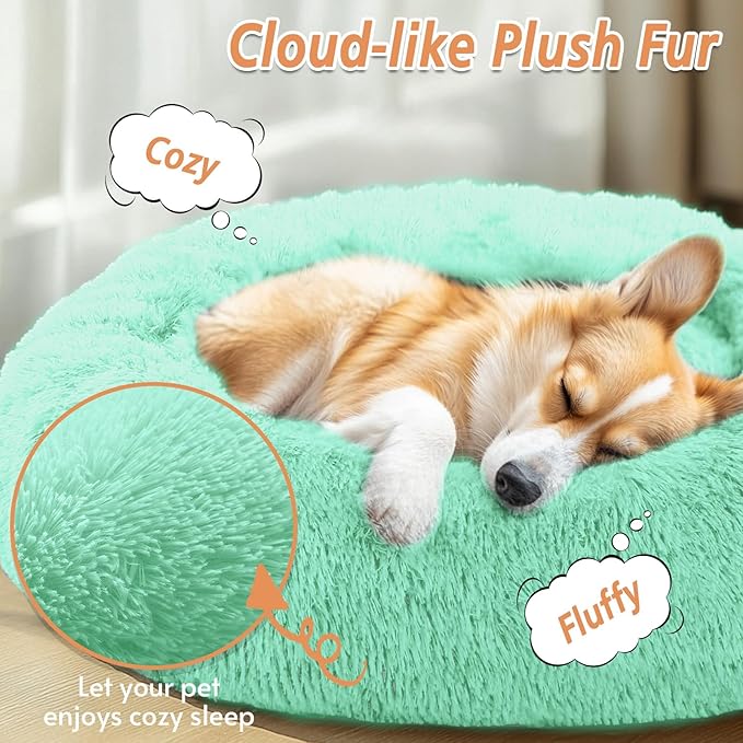 JOLLYVOGUE Calming Dog & Cat Bed for Small Dogs, Anti-Anxiety Donut Cuddler Cozy Soft Round Bed with Anti-Slip Bottom, Fluffy Faux Fur Plush Cushion Beds for Small Medium Dogs (27")