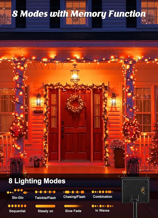 Brightown 2 Pack Solar String Lights Outdoor, Total 144Ft 400 LED Twinkle Fairy Lights Waterproof with 8 Modes Auto On/Off for Patio Tree Garden Party Home Wedding Christmas Decorations (Red)