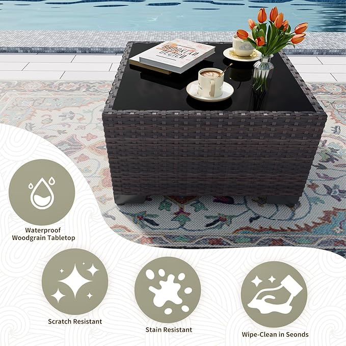 Gotland 10 Pieces Patio Furniture Set with Fire Pit Table, All Weather Rattan Outdoor Furniture with 29.5'' High Backrest 4’’ Thick Cushions Coffee Table, Outdoor Sofa for Deck, Garden, Backyard, Navy