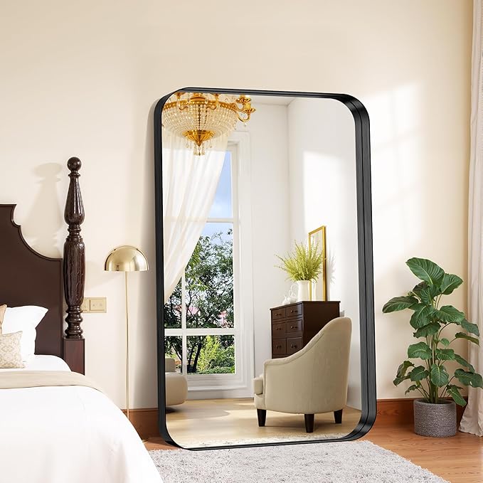 FORBATH 60x36 Inch Large Bathroom Mirror for Double Sinks, Brushed Black Deep Frame Wall Mirror with Rounded Corners, Anti-Rust Tempered Glass for Modern Farmhouse Vanity (Horizontal/Vertical)