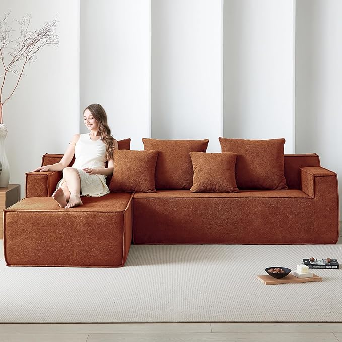 Boneless Couch for Living Room, 101" Modular Sectional Sofa Couches, L-Shape Sofa with Deep Seat, Comfy Cloud Sofa Velvet Fabric, No Assembly Required