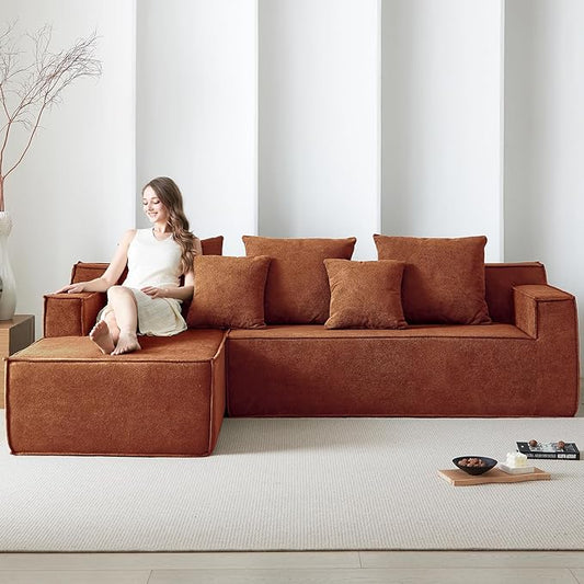 Boneless Couch for Living Room, 101" Modular Sectional Sofa Couches, L-Shape Sofa with Deep Seat, Comfy Cloud Sofa Velvet Fabric, No Assembly Required