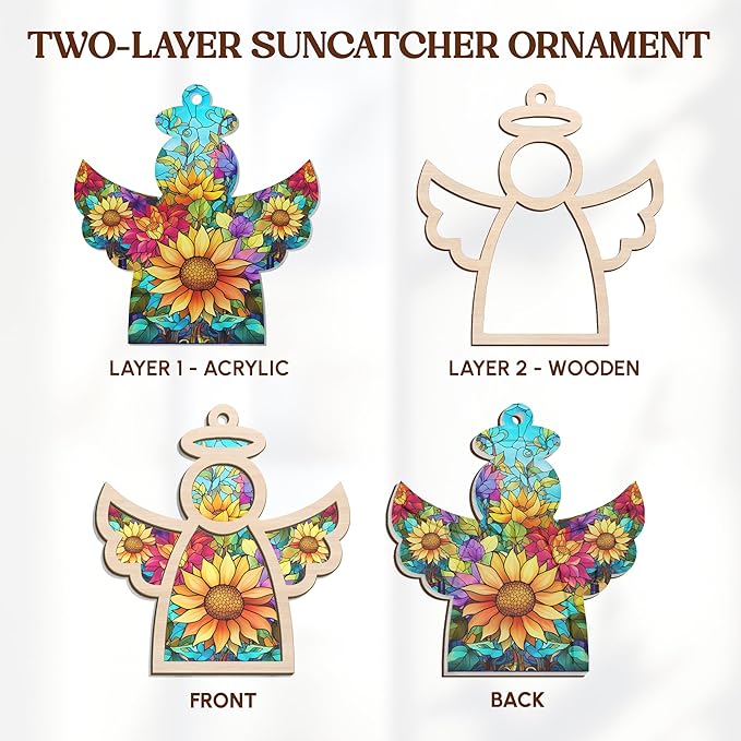 Angel Ornaments for Christmas Tree - Guardian Angel Suncatcher with Card for Tree Decorations - Sympathy Gifts for Loss of Loved One, Christmas Ornaments 2025, Sun Catchers for Home Decor