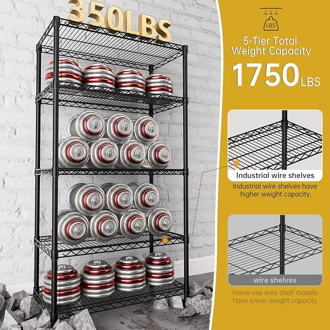 SINGAYE 5 Garage Heavy Duty Shelving Unit Kitchen Pantry Close Home Organizers and Storage Bathroom Shelf Laundry Room Organization Industrial Book Metal Wire Adjustable Shelves