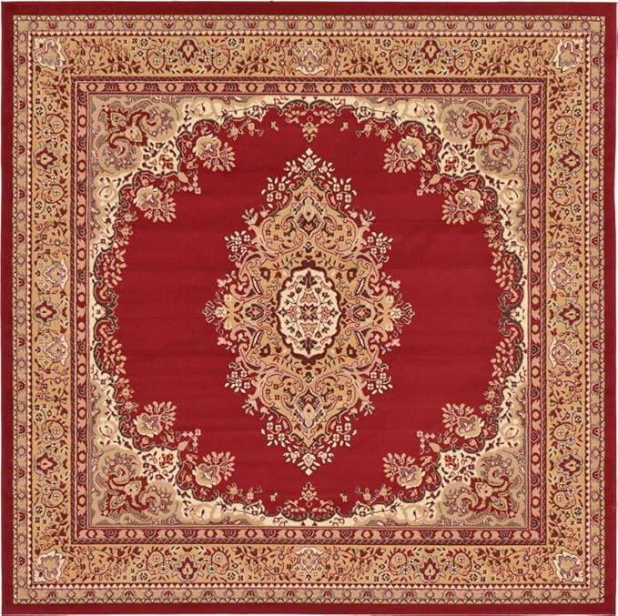 Unique Loom Reza Collection Traditional Persian Style Area Rug, Square 8' 0" x 8' 0", Burgundy/Ivory