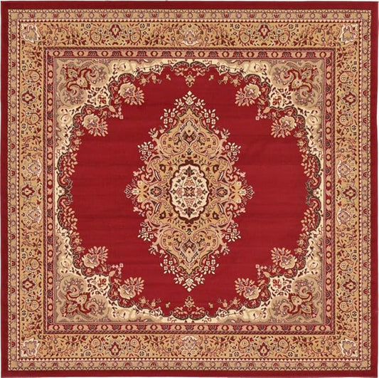 Unique Loom Reza Collection Traditional Persian Style Area Rug, Square 8' 0" x 8' 0", Burgundy/Ivory