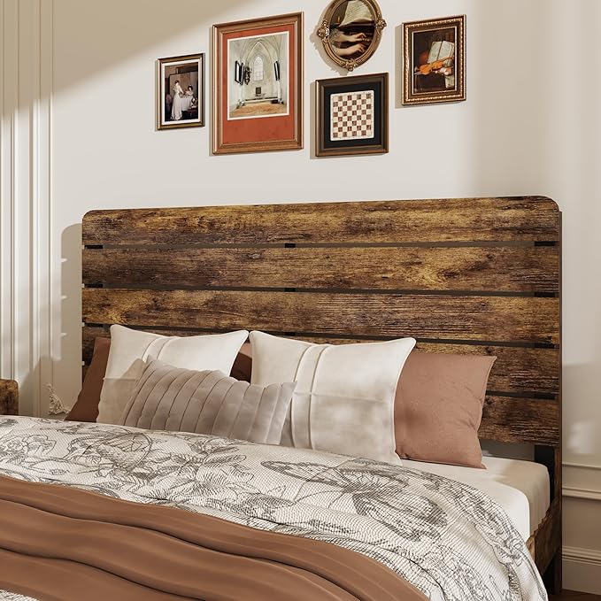 Full Size Wooden Bed Frame with Headboard, Rustic Farmhouse Platform Bedframe with Wood Slat Support, Sturdy and No Noise, Easy Assembly (Brown, Full)