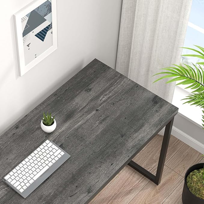 EXCEFUR Modern Home Office Desk, Wood and Metal Computer Desk, Industrial Writing Study Gaming Table for Living Room Bedroom, Rustic Grey, 53 inch
