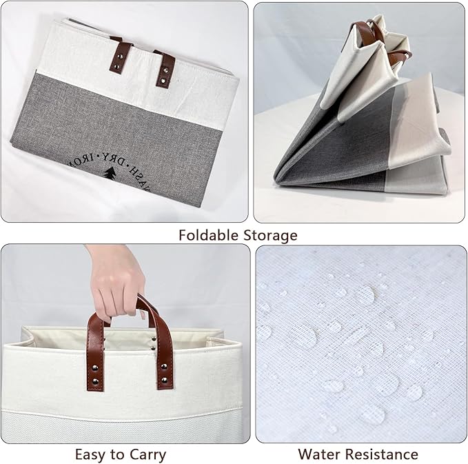 COMFY HOMI 2Pack 76L Laundry Basket & Hamper, Large Collapsible Waterproof Clothes Baskets with Handles, Freestanding Laundry Hampers for Bedroom Bathroom Dorm - 15.8x11.8x21.7 Inch - White/Grey