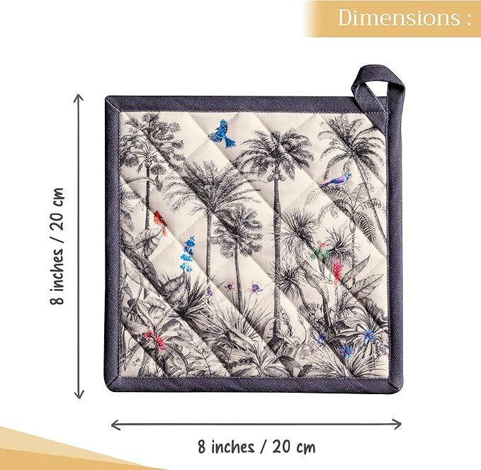 Maison d' Hermine Pot Holders Set 100% Cotton Heat Resistant Potholders 8" x 8" Hot Pads with Loop for Thanksgiving Christmas Decorations BBQ Cooking Baking Handling Hot Pans (Pack of 2, Amazonia)
