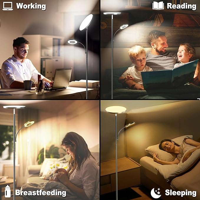 Floor Lamps for Living Room Bedroom, 42W/4300LM Super Bright LED Floor Lamp with Remote and Touch Control, Stepless Dimmable, 69" Tall Standing Lamp with Gooseneck Reading Light for Hotel Office