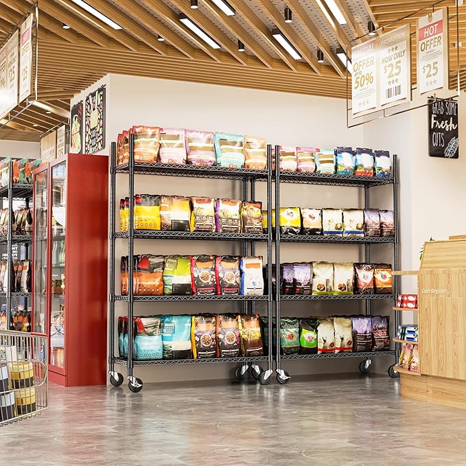 IZEUK Heavy Duty Garage Shelving, 4 Tier Wide Metal Storage Shelf Rack, Adjustable Utility Organizer for Basement, Warehouse, Garage, Black, 23.6" D x 53.1" W x 73.6" H