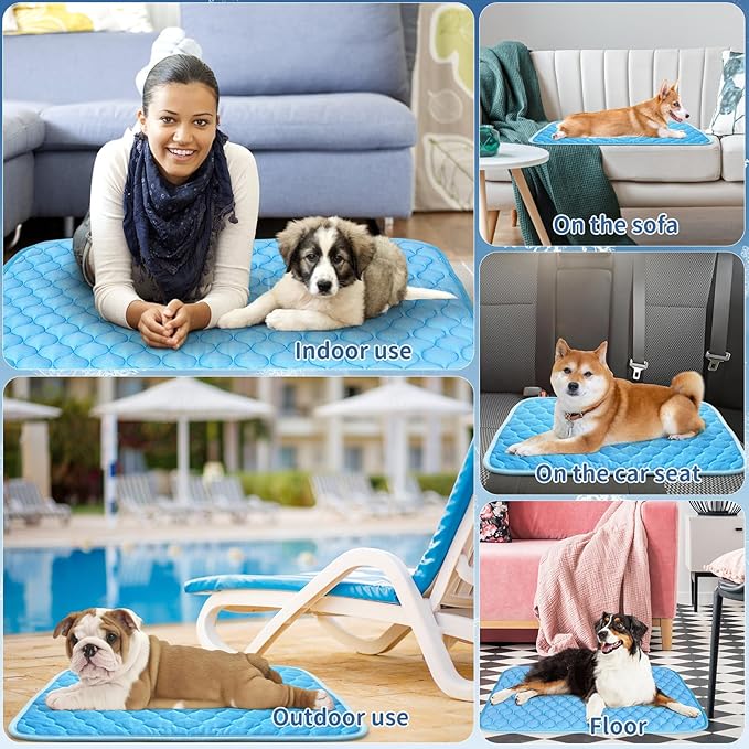 NAMOTEK Washable Dog Cooling Mat Ice Silk Cool Mat for Pet Self Comfortable Blanket Dog Pad Blue