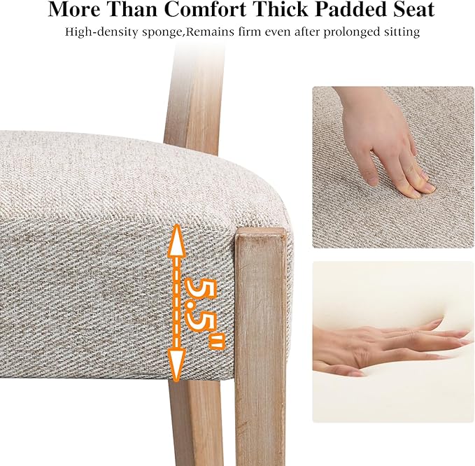 Dining Chairs,Set of 6 Mid-Century Modern Wooden Kitchen Chairs with Linen Upholstery - Low-Back Woven Design for Kitchen & Dining Room,Oatmeal Fabric