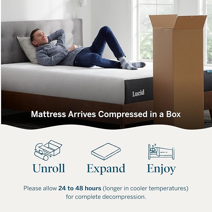 Lucid 12 Inch Memory Foam Mattress - Medium Firm Feel - Infused with Refreshing Bamboo Charcoal and Cooling Gel - Bed in a Box - Temperature Regulating - Pressure Relief - Breathable - Full Size