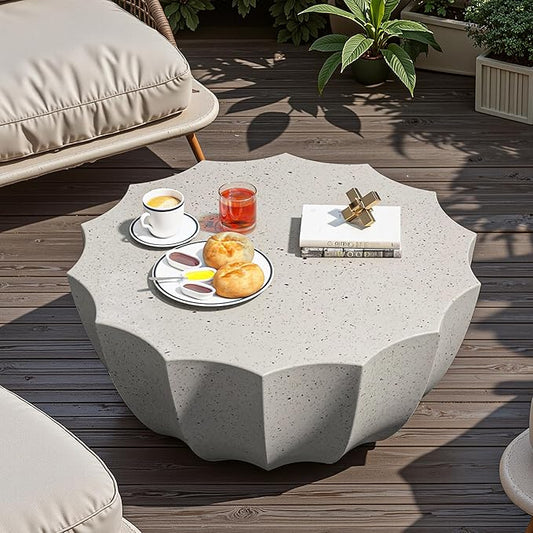 35" Outdoor Round Coffee Table Modern Stylish Design Waterproof & Moisture-Proof No Assembly Required Outdoor Coffee Table for Patio, Garden, Backyards - US Warehouse (White)