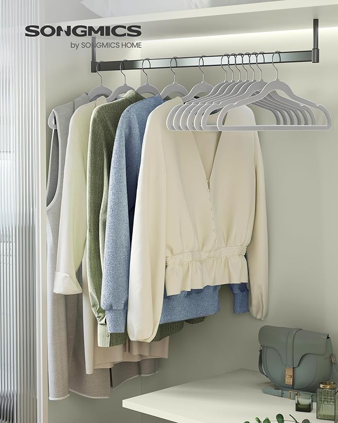SONGMICS Velvet Hangers 100 Pack, Non-Slip Clothes Hangers with Silver-Colored Swivel Hooks, Slim Space-Saving for Closet, Heavy-Duty, Dove Gray UCRF026GD03S