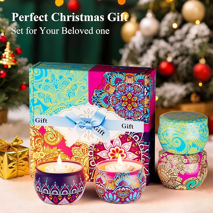 WINTERCRUSH Scented Candles Gift Set: 4 Pack Flower Shaped Christmas Candles for Home Scented - Stress Relief Gifts for Women, Birthday, Mother's Day (Flower)