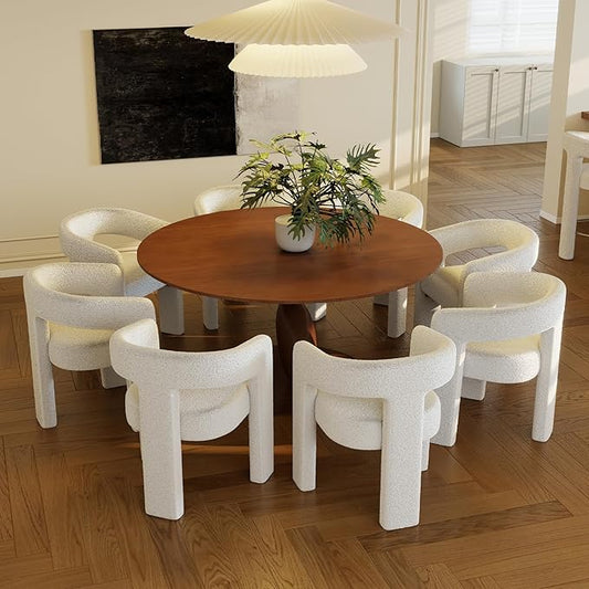 Modern Sherpa Dining Chairs Set of 8, Upholstered Barrel Chairs with Arms Comfy Accent Side Chairs for Living Room/Dining Room/Reception, White