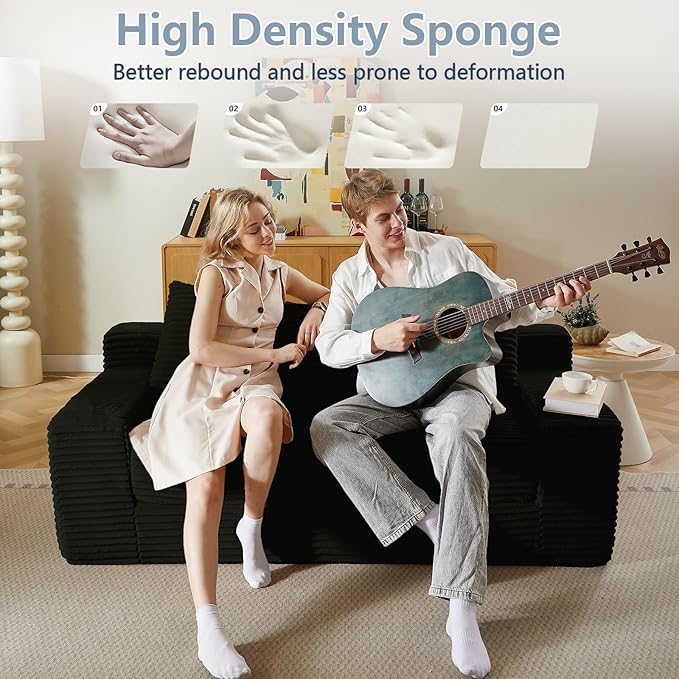 70.87" Loveseat Sofa Bed - Corduroy Upholstered, Comfy Deep Seat & Modern Design - Small Space Friendly, No Assembly Needed - Ideal for Living Room, Bedroom, Apartment, Home Office,Black