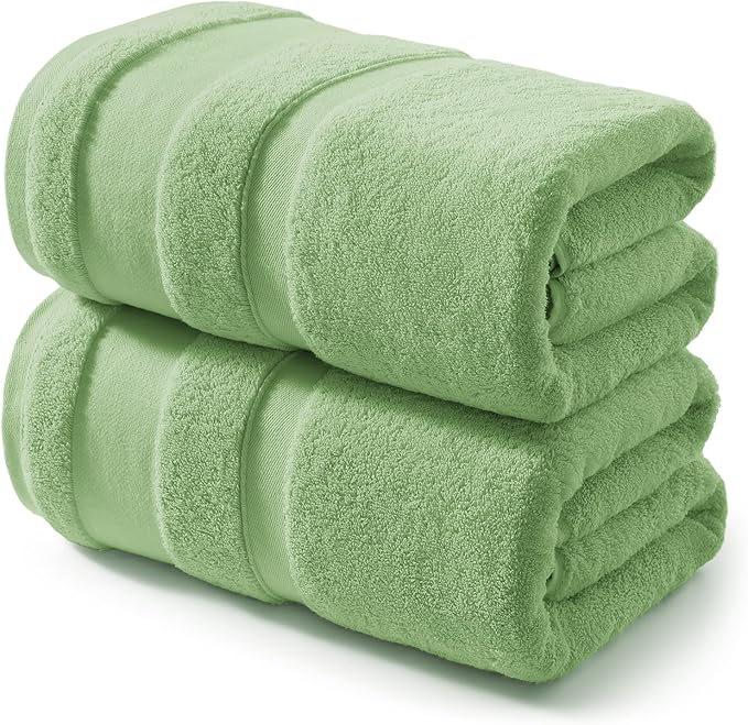 REDKISS 100% Cotton Bath Towels Set of 2, Extra Large Bath Sheets 35 X 70 Inches, 800 GSM, Quick Dry, Ultra Soft & Super Absorbent Bathroom Towel Sets for Bathroom, Gym, Spa, Pool & Hotel, Green