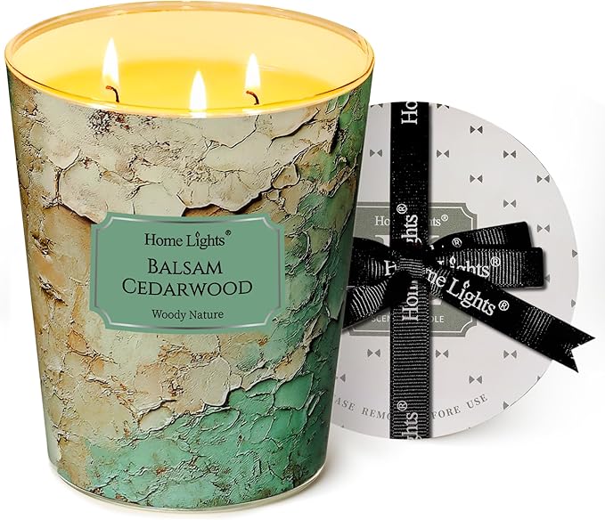 HomeLights Balsam Cedarwood Scented Candles | 34oz Soy Candles Industrial Chic 3-Wick Large Candle Jars | Ideal Candle Gifts for Events, Home Decor Stress, Relief & Relaxation