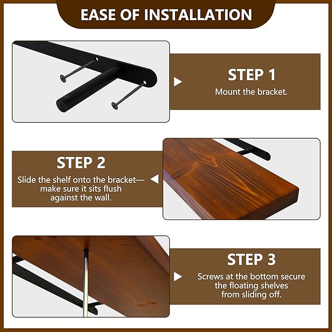 foxsky 36 Inch Solid Pine Wood Floating Shelves for Wall with Hidden Brackets, Rustic Farmhouse Wall Mounted Shelf for Bathroom, Living Room, Bedroom, Kitchen, Office Decor (Honey Oak)