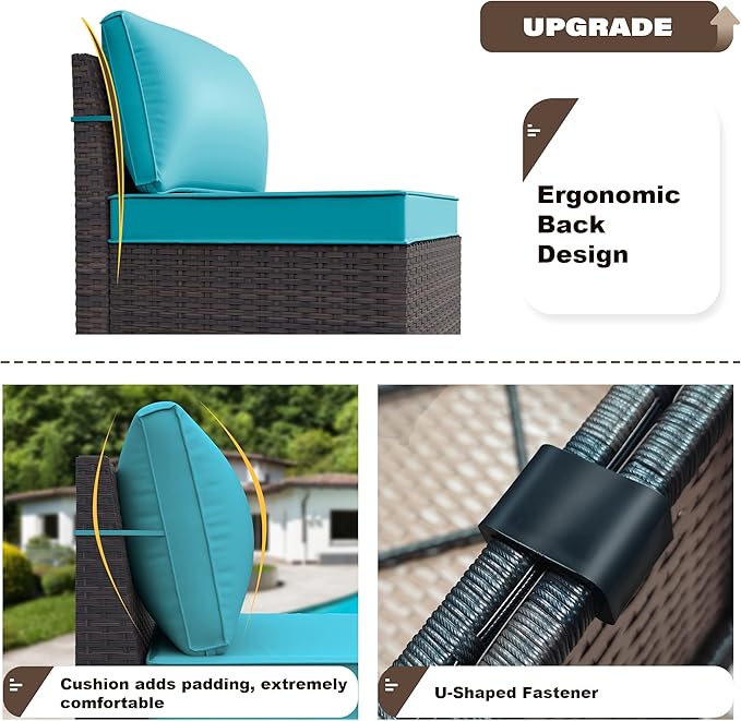 Kurapika 9 Pieces Patio Furniture Set, Rattan Sofa Set, Outdoor Conversation Sets w/Swivel Rocking Chairs Patio Sectional Sofa w/4 Inch Cushion, Blue