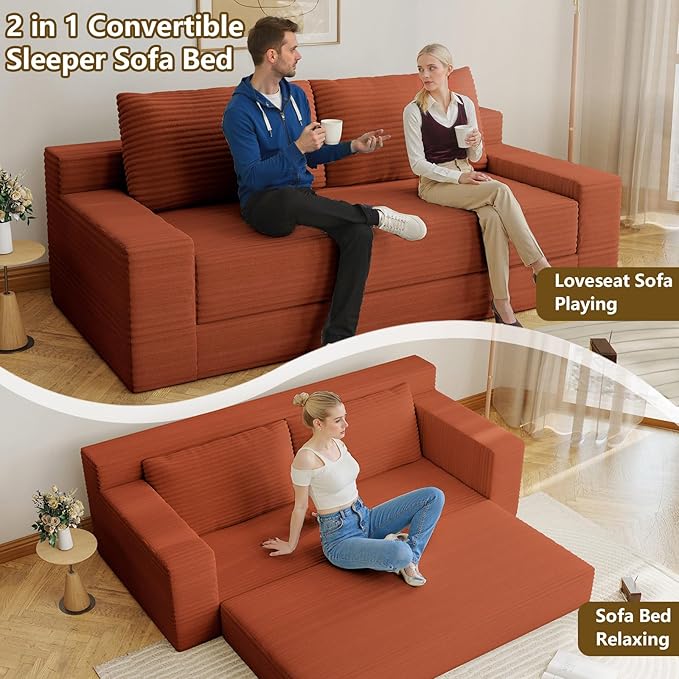 70.78" Loveseat Sofa, Modern Small Corduroy Couch Comfy Deep Seat for Living Room, Bedroom, Apartment, Home Office, No Assembly, Orange