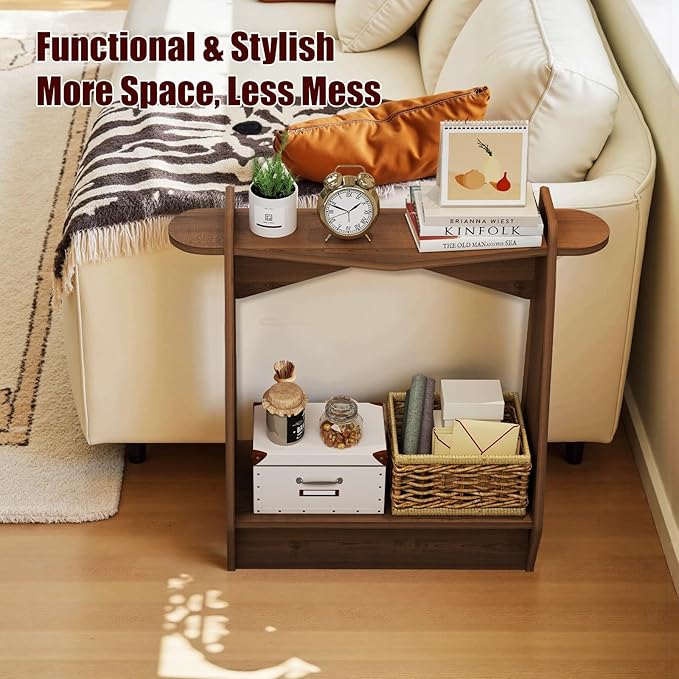 Pmnianhua Wood Console Table, 2-Tier Accent Storage Sofa Table, Wooden Farmhouse Entryway Organizer Shelf for Entrance, Hallway, Living Room, Bedroom(Walnut)