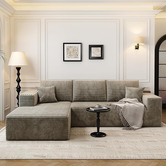 107.5" Cloud Modular Sectional Sofa Couch with L-Shape Chaise,Modern Minimalist Upholstered Couches for Living Room Bedroom,Deep Seat Corner Couch，No Assembly Required (Camel,Left Facing Chaise)