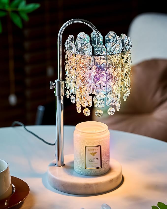 Candle Warmer Lamp with Timer & Dimmable Crystals Candle Lamp Warmer with RGB Mode, Adjustable Height Electric Candle Warmer with 3 Bulbs for Women Mom House Warming Gifts New Home Room Decor