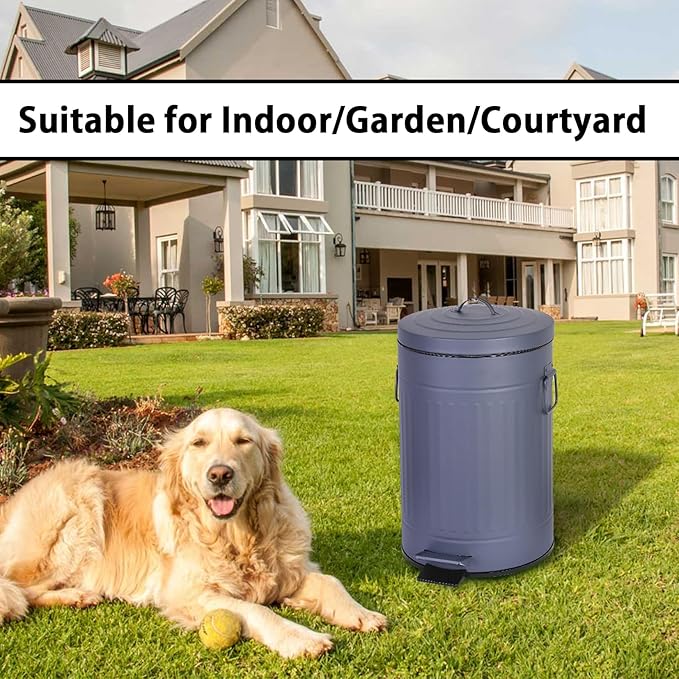 Dog Poop Trash Can with Lid for Outdoors，3.2 Gallon Trash Can with Activated Carbon Filter & Plastic Bags, Pet Waste Container，UP12L-GY-Y+90BK