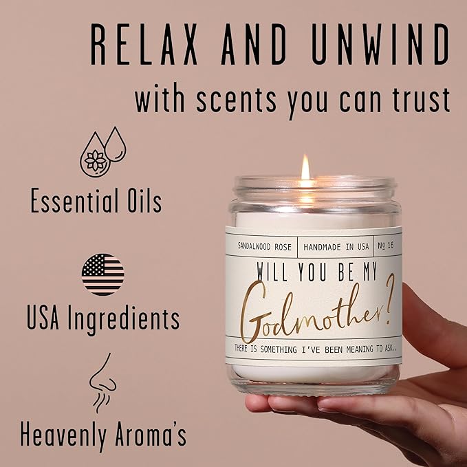 Godmother Proposal Gift - 'Will You be My Godmother!' Candle, w/Coconut & Vanilla - God Mother Proposal Gift I God Mom Proposal I GodMom Proposal I 50Hr Burn, USA Made