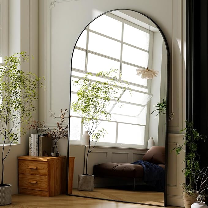 GLSLAND 72"x44" Arched Full Length Mirror – Oversized Full Body Floor Mirror with Aluminum Alloy Frame, Stand & Wall-Mounted Option for Bedroom & Living Room, Black