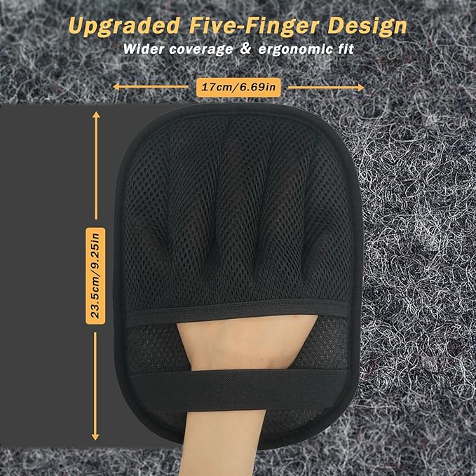 AUBELL Pet Hair Removal Glove for Dogs & Cats,2025 Upgrade Five-Finger Electrostatic Magic Brush,Animal Fur Removal Tool,Reusable Efficient Pet Hair Remover for Couch,Carpet,Clothes（2Pcs,Black）