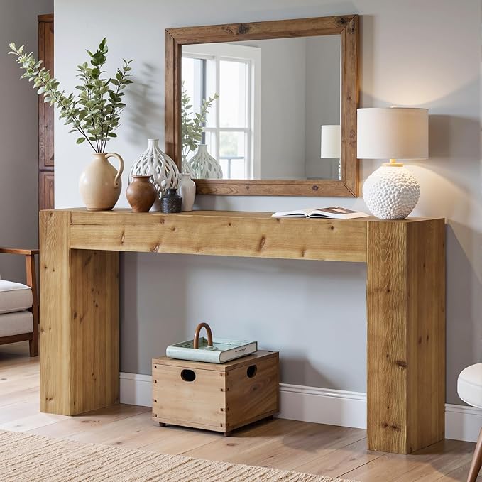 Tribesigns Title 63-Inch Solid Wood Console Sofa Table, Farmhouse Long Entryway Table Behind Couch for Living Room, Entrance, Hallway, Foyer, Easy Assembly (Light Brown)