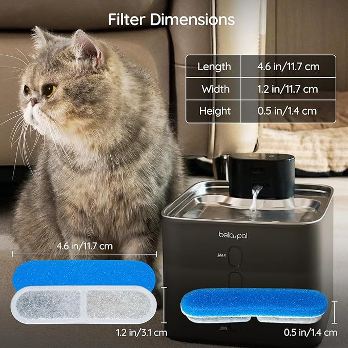 4 Pack Replacement Filters for Cat Water Fountain, Multiple Filtration for 142oz/4.2L Pet Water Fountain Filters, 2 Months Set of Replacement Filters