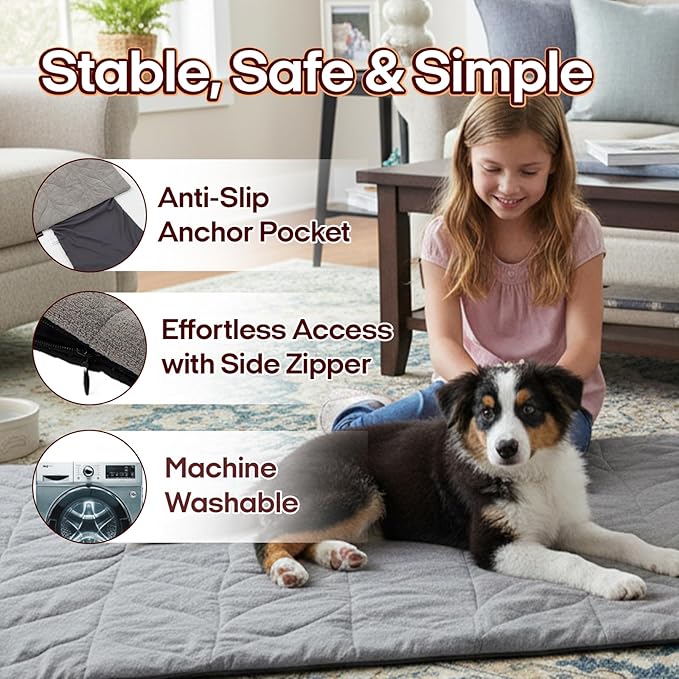 Dog Heating Pad (31"x20") - Waterproof Electric Heated Mat & Pet Bed for Indoor and Outdoor Use, Chew Resistant Cord, Machine Washable Cover with Wheat Pattern Quilting, for Cats and Pets
