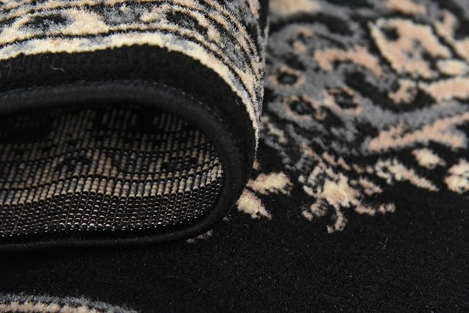 Unique Loom Reza Collection Traditional Persian Style Area Rug, 3 ft x 16 ft 5 in, Black/Beige