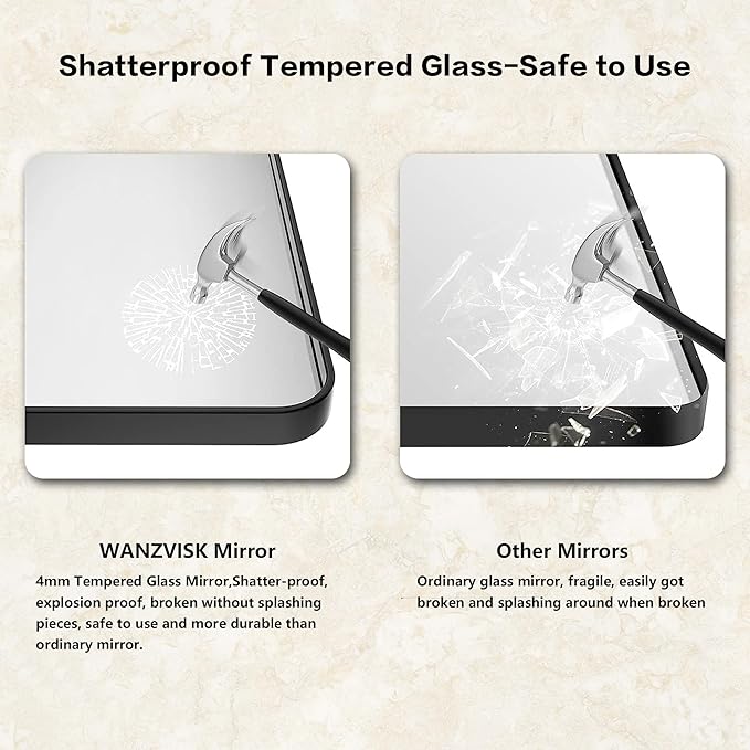 Black Framed Mirrors for Bathroom,60 x 36 Inch Rounded Conner Rectangle Mirror for Wall, Matte Black Vanity Mirror with Tempered Glass,Anti-Rust,Hangs Horizontally or Vertically