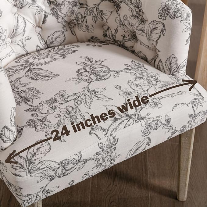 DUOMAY Modern Tufted Dining Chairs Set of 8, Linen Upholstered Side Chair, Comfy Accent Barrel Chair with Wood Legs for Home Kitchen Dining Room Living Room Restaurant, Beige Flower Pattern