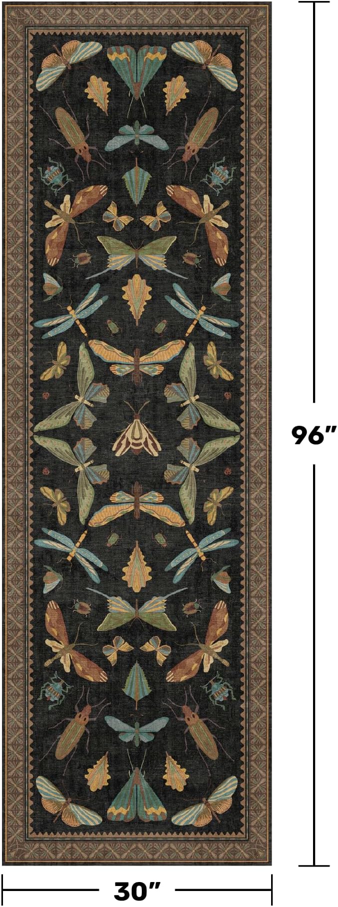 Black Insect 2'6"x8' Washable Non Slip Runner Rugs for Hallways, Non Skid Stain Resistant Rug Runners for Kitchen, Entryway, Mudroom -, Dark Floral Boho Cottagecore Home Decor