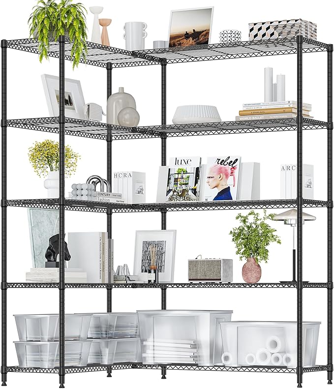 IZEUK Linked Storage Racks, DIY Adjustable Heavy Duty Metal Shelving Unit for Corner, Ideal for Kitchen, Garage, Warehouse, and Garden (Black, 15.7" D x 33.5" W x 70.5" H, 1433 lbs Capacity)
