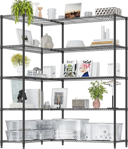 IZEUK Linked Storage Racks, DIY Adjustable Heavy Duty Metal Shelving Unit for Corner, Ideal for Kitchen, Garage, Warehouse, and Garden (Black, 15.7" D x 33.5" W x 70.5" H, 1433 lbs Capacity)