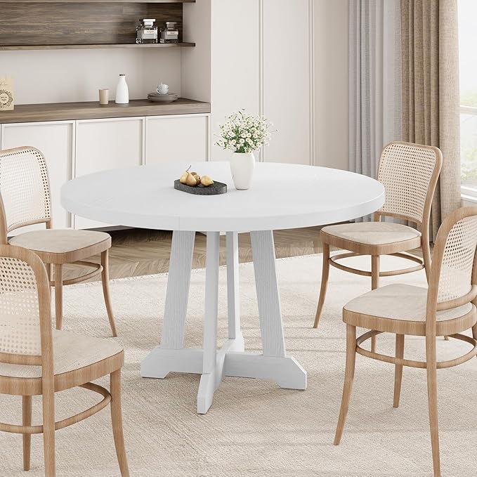 GarveeHome Round Dining Table for 4,Kitchen Dining Room Circle Dinner Pedestal Table,Space Saving Wood Kitchen & Dining Room Furniture,White 47-inch Diameter