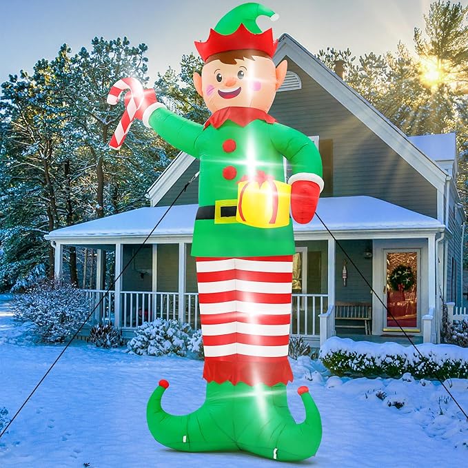 Christmas Inflatables, Giant 15 FT Christmas Elf Inflatable Outdoor Decoration, Blow Up Xmas Elf Holding Box, LED Lighted Holiday Yard Decorations for Lawn Garden Home Party Xmas Winter Decor