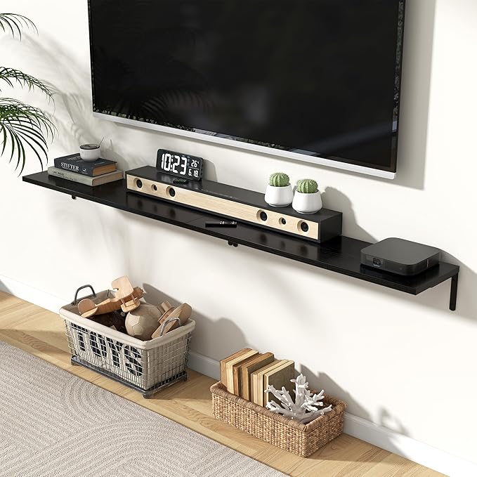 Fun Memories Deep Floating Shelves, 36W x 8D Floating Shelves Set of 2, Wall Mounted Shelf with Metal Brackets, Rustic Wood Wall Shelf for Bathroom, Kitchen and Living Room, Black